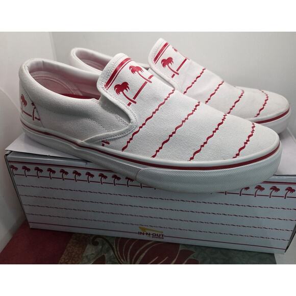 IN N OUT BURGER SLIP ONS SIZE MENS SIZE 12 DRINK CUP PALM TREE LIMITED ED - Picture 1 of 7